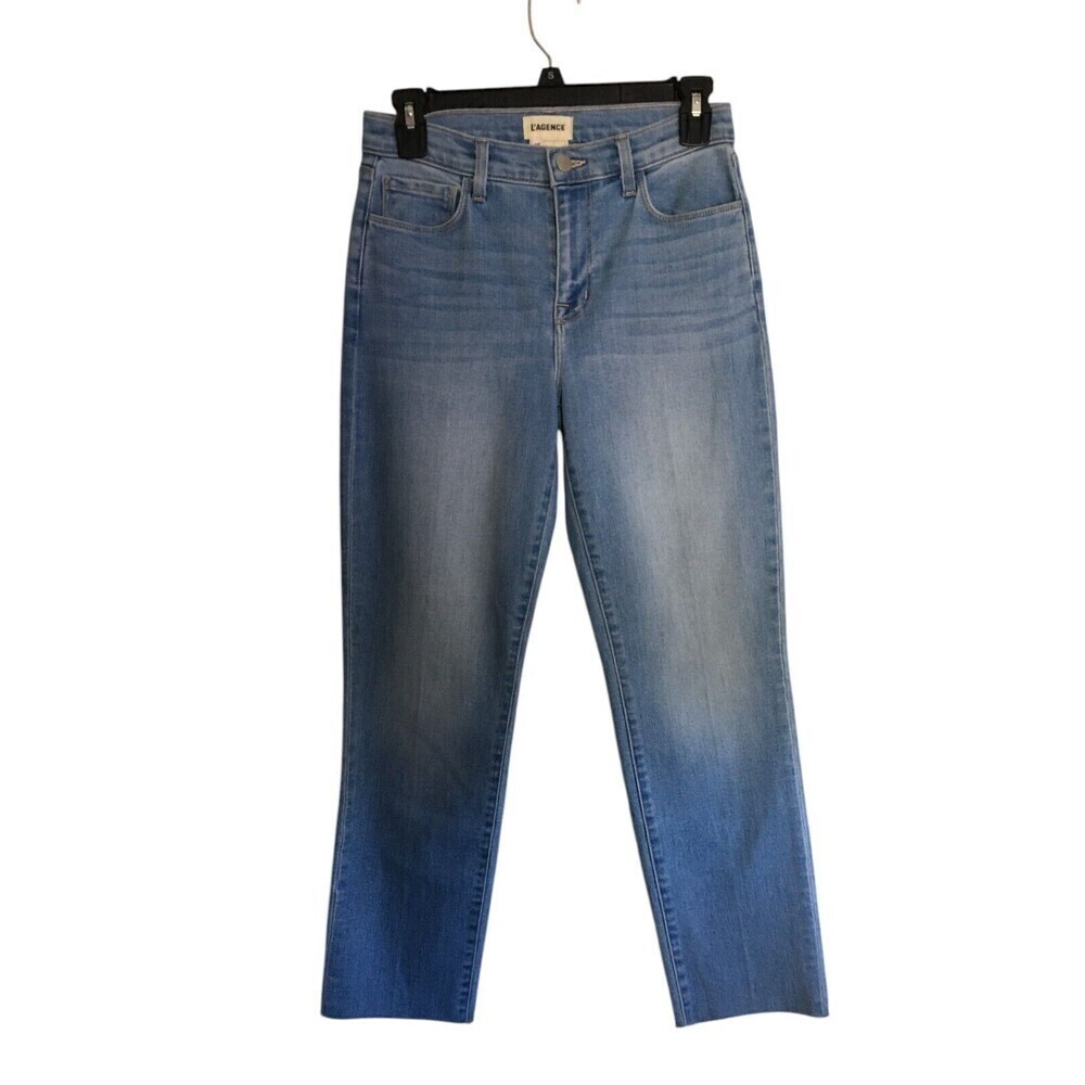 L'Agence Jeans Women's Size 25 Blue Cotton Blend Straight Leg Raw Hem